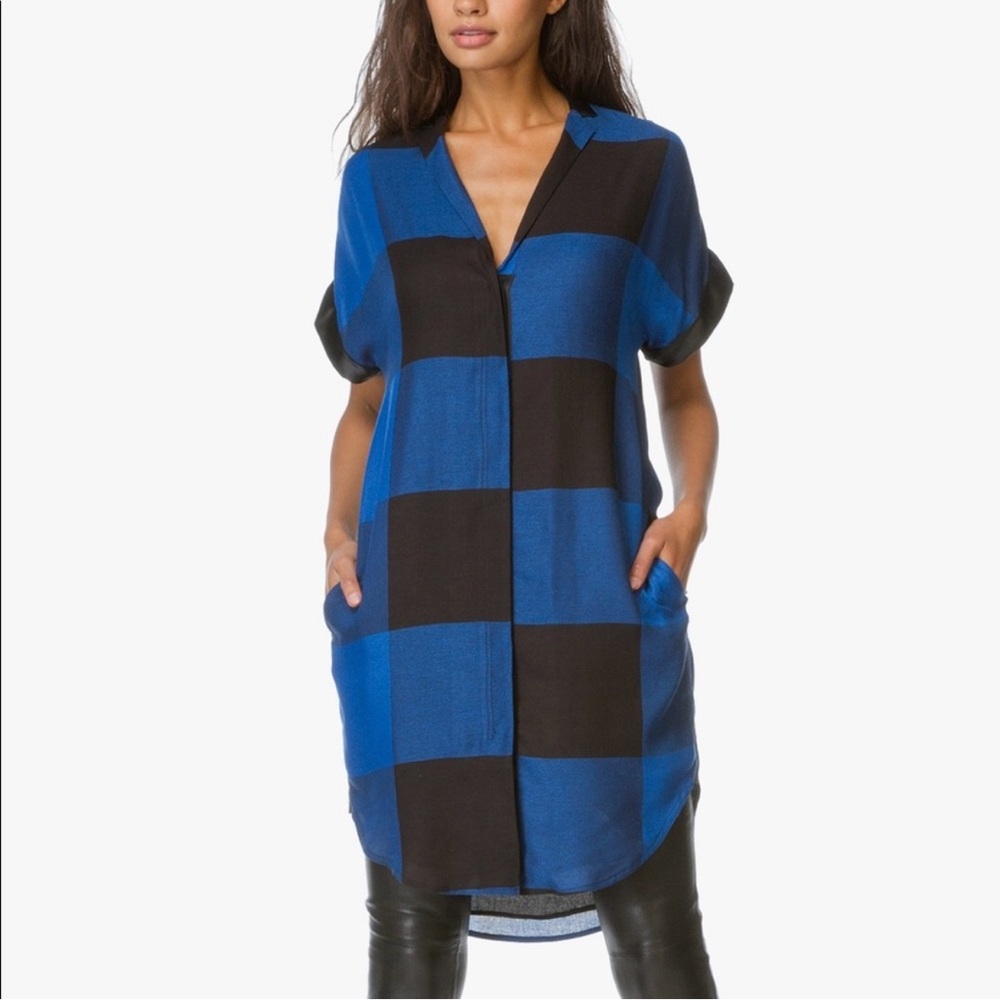Rag & Bone Cooper Buffalo Plaid Shirt Dress Wool Blend Silk Lining Blue/Black 6